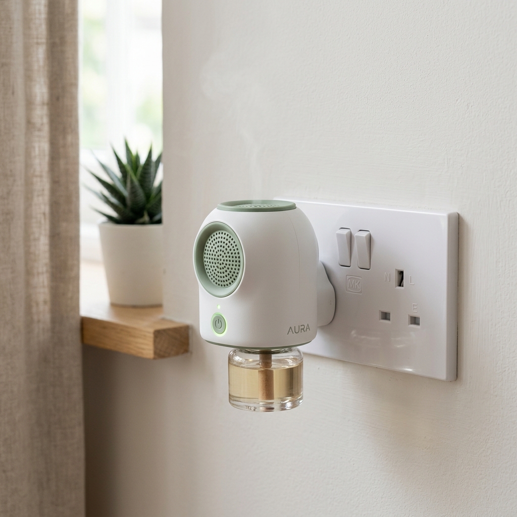 Difusor AuraNest conectado en un hogar colombiano